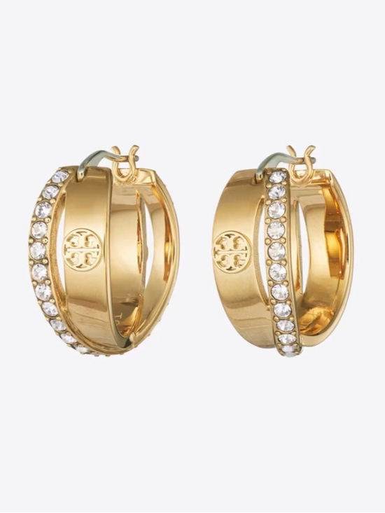 Tory Burch Jewelry - New in Box! Tory Burch Gold Crystal-Embellished Hoop Earrings